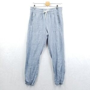 Athleta Pants Women 10 Blue Cabo Linen‎ Jogger Drawstring Elastic Waist Tapered